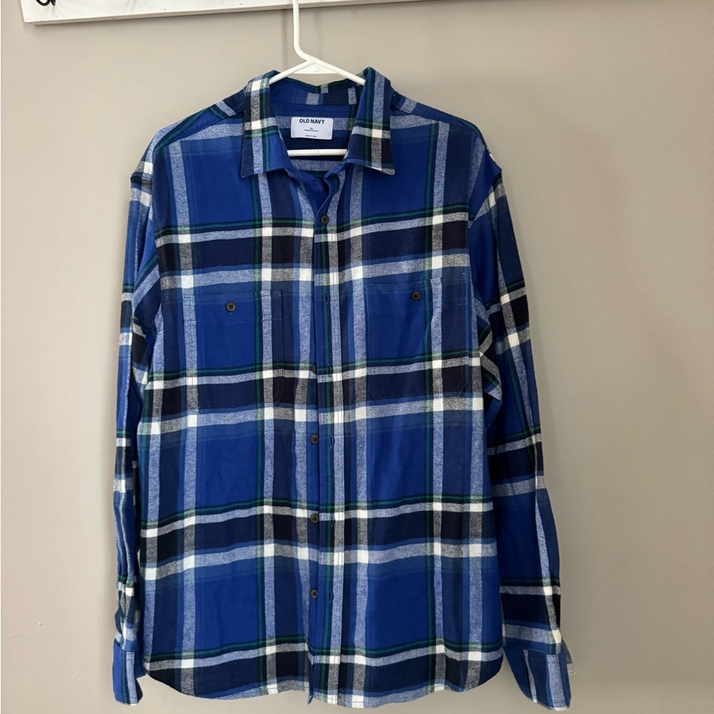 Old Navy Men's Blue Double-Brushed Flannel Shirt